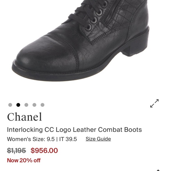 CHANEL CC Logo Leather Combat Boots 8.5 - Picture 2 of 7